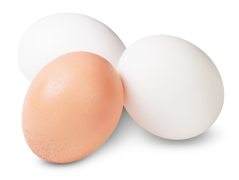 Two white eggs and one brown one